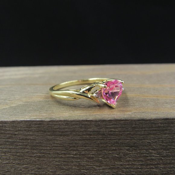 Size 7 10K Gold Heart Sapphire & Diamond Ring - Picture 4 of 9